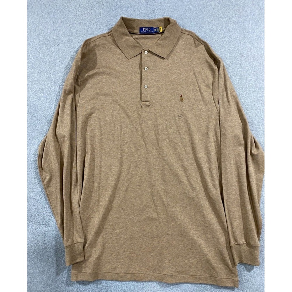 Polo Ralph Lauren Polo Shirt Mens 2XB Brown Long Sleeve Cotton Flesh Pony